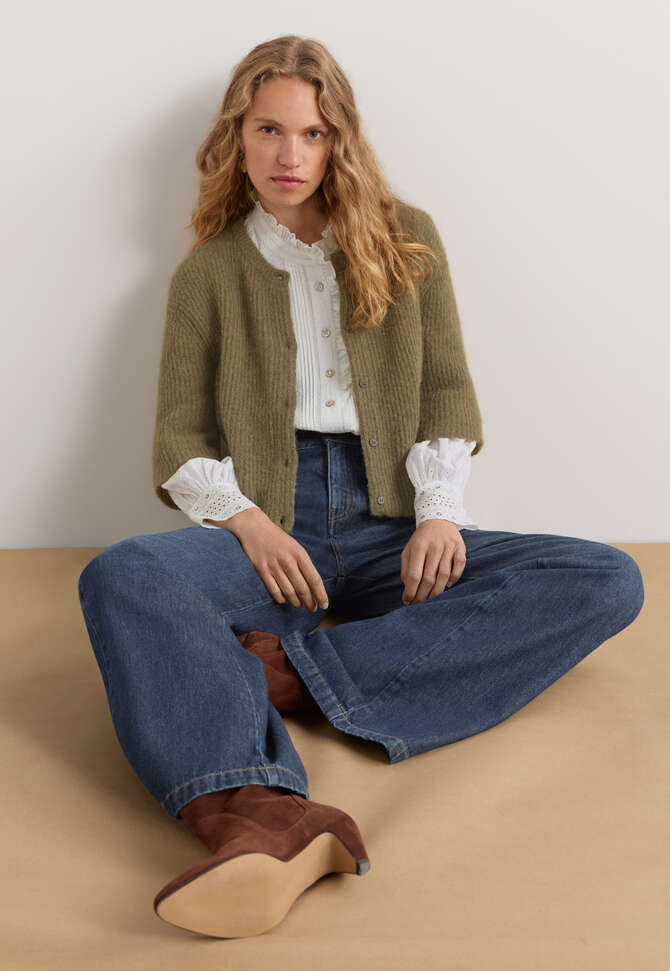Broderie-Bluse mit R&uuml;schenkragen, Wei&szlig;, completeTheLook