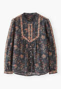 Bestickte Bluse mit Print, Kohlschwarz, webstill