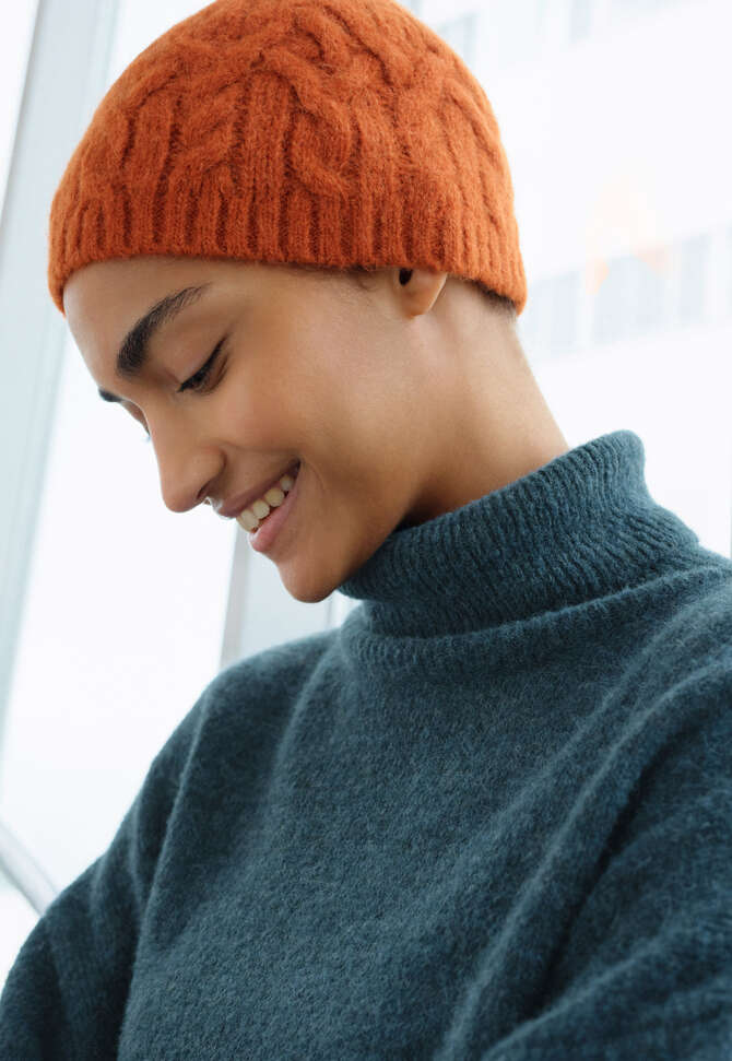 Zopfmuster-M&uuml;tze, Gebranntes Orange, completeTheLook