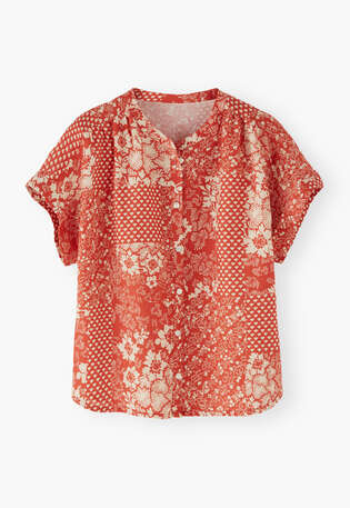 Bedruckte Bluse, Scharlachrot, webstill