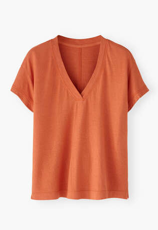 T-Shirt mit V-Ausschnitt, Mandarine, webstill