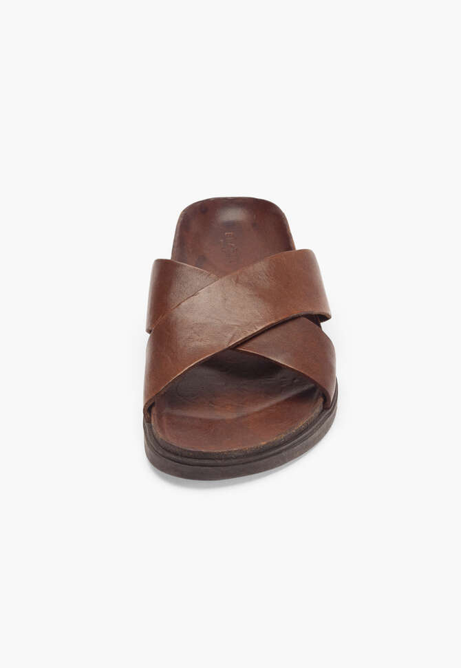 Slipper mit &uuml;berkreuzter Front, Mahagoni, completeTheLook