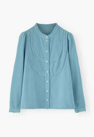 Cordbluse mit Spitze, Himmelblau, webstill
