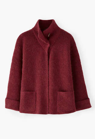 Strickjacke, Rubinrot, webstill