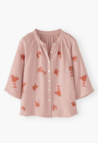 Bestickte Bluse, Zartes Ros&eacute;, webstill