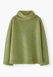 Pullover mit hohem Kragen, Kiefergr&uuml;n, webstill