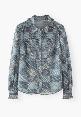 Print-Bluse, Gewaschener Denim, webstill