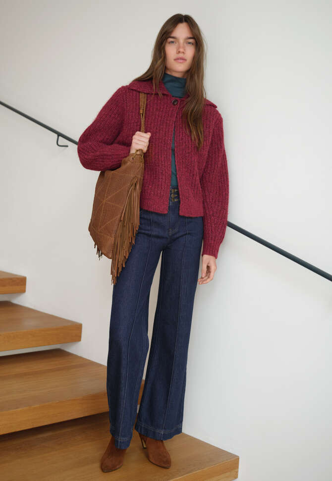 Ripp-Cardigan, Granat meliert, completeTheLook