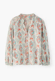 Bluse mit Print, Cerulean/Elfenbein, webstill
