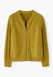 Cardigan mit Zopfmuster, Limettengelb, webstill