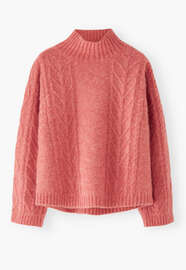 Zopfmuster-Pullover, Bonbonpink, webstill
