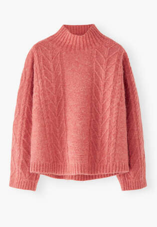 Zopfmuster-Pullover, Bonbonpink, webstill