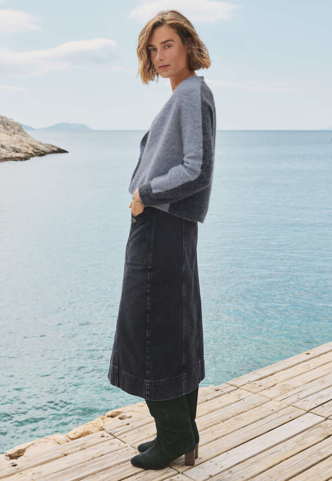 Cardigan mit V-Ausschnitt, Blau/Schiefer, completeTheLook