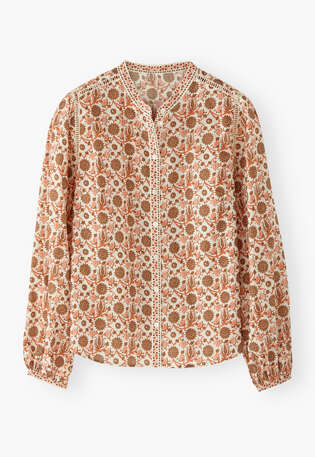 Bedruckte Bluse, Zimt/Perle, webstill