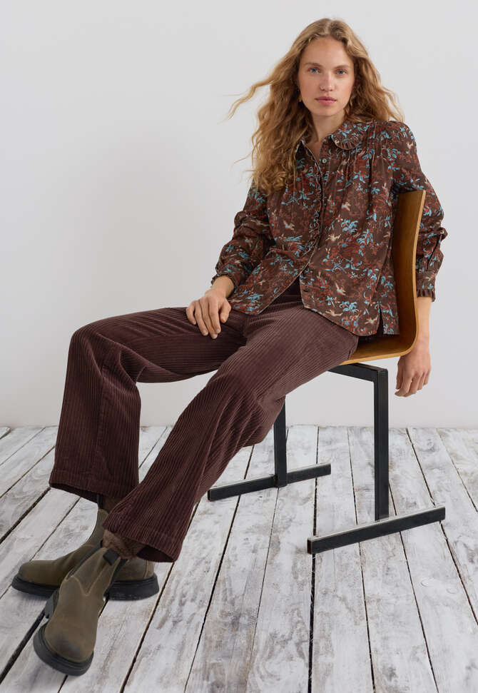 Bedruckte Faltenbluse, Himbeere/Espresso, completeTheLook