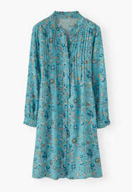 Bedrucktes Hemdblusenkleid, Aqua, webstill