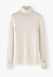 Rollkragenpullover, Elfenbein, webstill