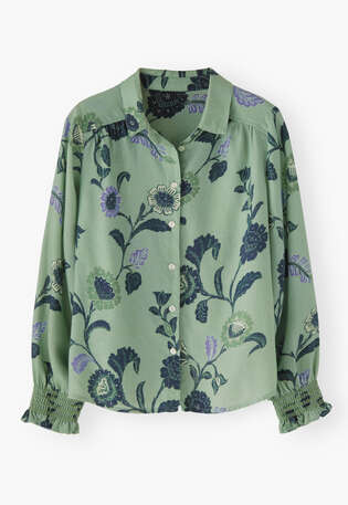 Bedruckte Bluse, Meerschaum, webstill