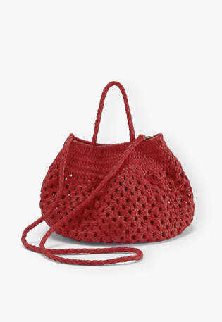 Kleine geflochtene Ledertasche, Karmesinrot, webstill