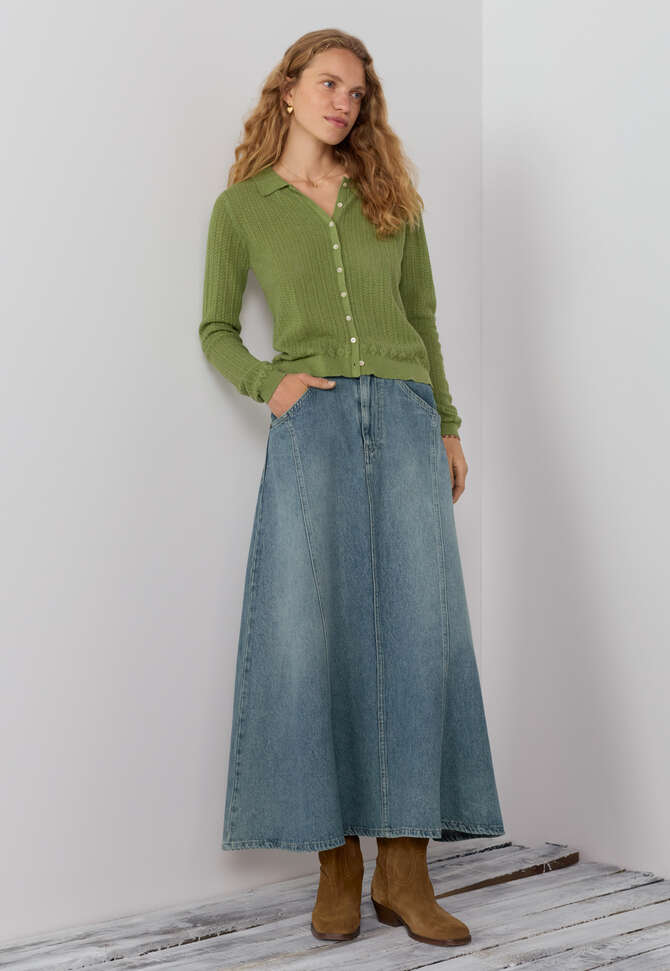 Spitzenmuster-Cardigan mit Kragen, Blattgr&uuml;n, completeTheLook