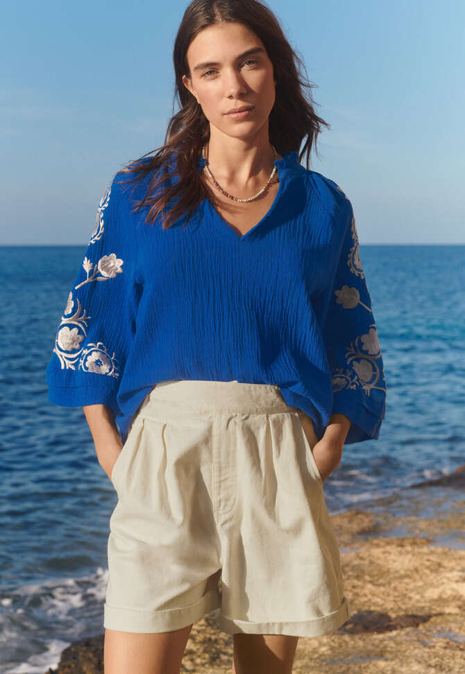 Bestickte Bluse, Kobalt, completeTheLook