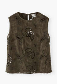 Broderie-Top, Dunkles Khaki, webstill