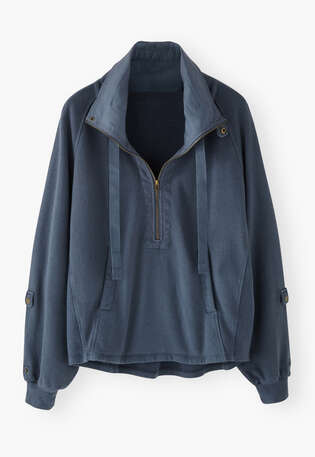 Sweatshirt mit Trichterkragen, Dunkles Denimblau, webstill