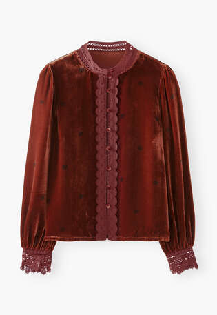 Samtbluse, Flammenrot, webstill