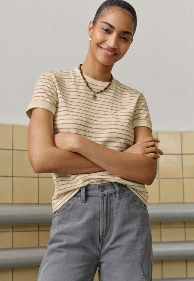 Gestreiftes T-Shirt, Elfenbein/Salbei, completeTheLook