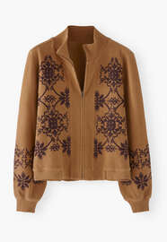 Bestickte Jersey-Jacke, Ingwer, webstill