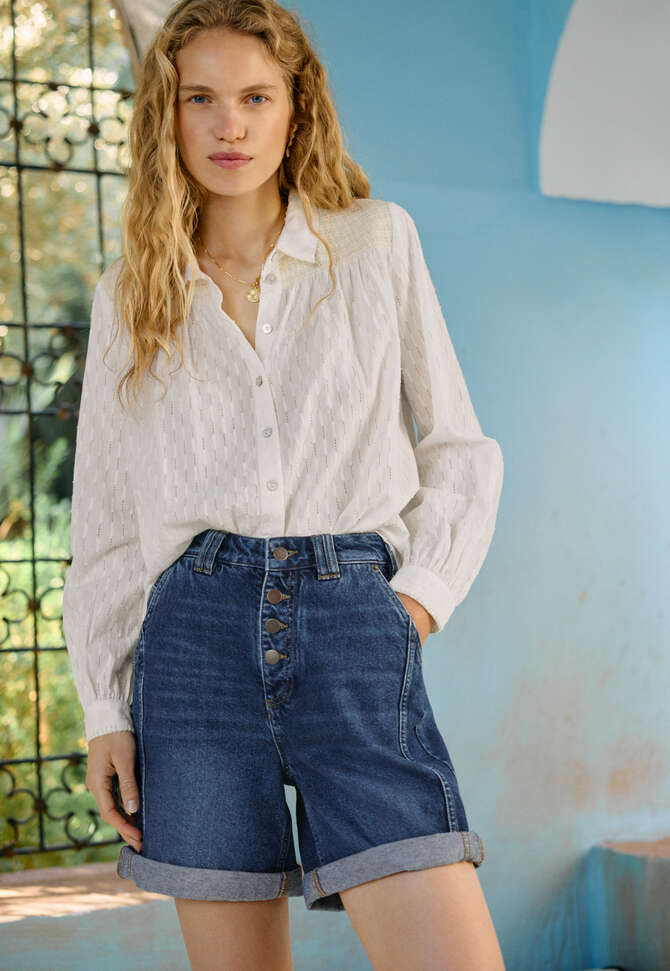 Bluse mit Kr&auml;uselungen, Wei&szlig;, completeTheLook