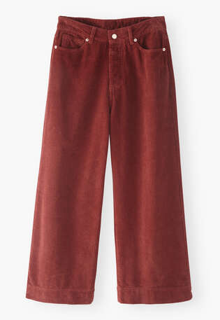 K&uuml;rzer geschnittene Hose mit weitem Bein, Rauchiges Rot, webstill