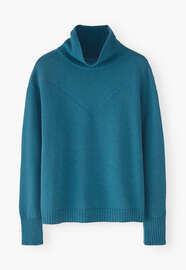 Pullover mit hohem Kragen, Petrol, webstill