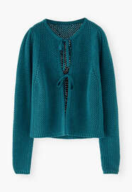 Cardigan mit Bindeband, Ozean/Aquamarin, webstill