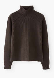 Gerippter Rollkragenpullover, Schwarzbraun, webstill