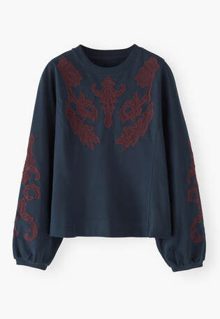Sweatshirt mit Spitze, Dunkle Tinte, webstill