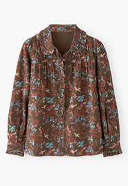 Bedruckte Faltenbluse, Himbeere/Espresso, webstill