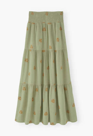 Stufenrock aus Blumen-Jacquard, Zartes Salbei, webstill