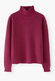 Gerippter Rollkragenpullover, Magenta, webstill