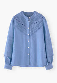 Chambray-Bluse mit Biesen, Kornblume, webstill