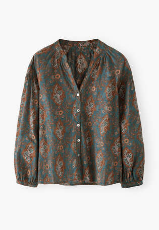 Bluse mit Print, Mitternacht/Rost, webstill