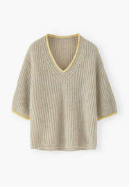 Ripppullover mit V-Ausschnitt, Kiesel, webstill