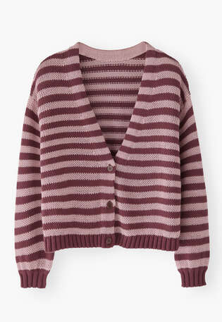 Streifen-Cardigan, Maulbeere/Rose, webstill
