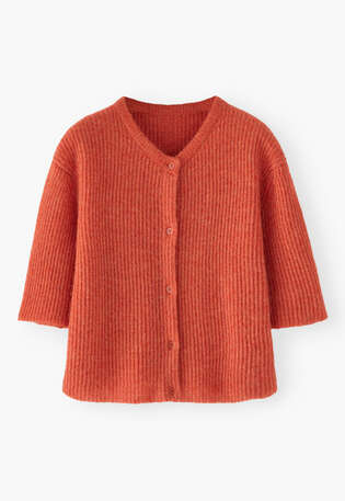 Kurz&auml;rmeliger Cardigan, Koralle, webstill