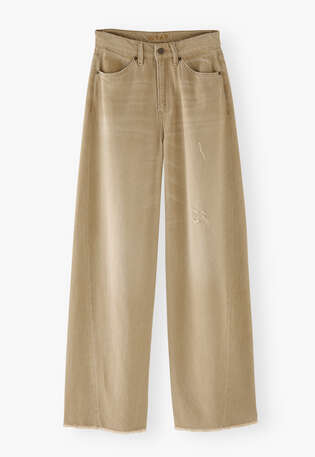 Mittelhoch taillierte Jeans mit weitem Bein, Blasses Grau, webstill